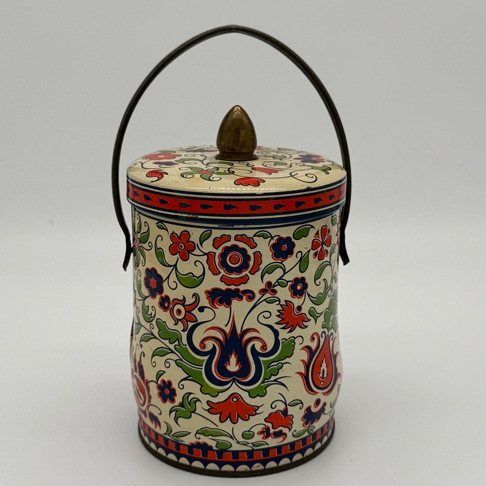 Vintage Murray Allen Regal Crown Italian Renaissance Biscuit Tin England Handle - Picture 1 of 13